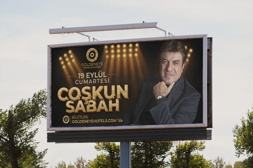 Coşkun Sabah concert outdoor billboard mockup at Goldeneye