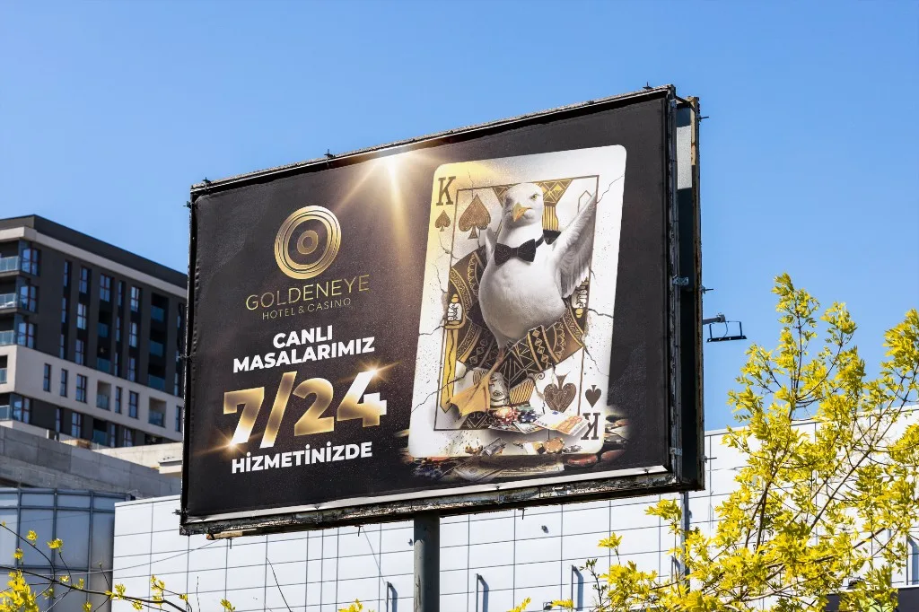 Goldeneye Hotel & Casino live tables 24/7 outdoor billboard mockup